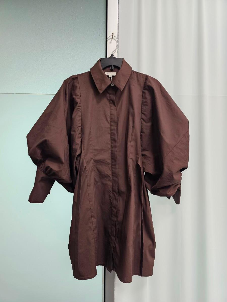 BIG PUFF MINI POPLIN DRESS (BROWN)