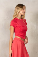 BERRY PINK RUCHED COTTON TEE