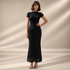 BLACK SCALLOPED LACE FISHTAIL SKIRT