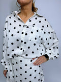 OVERSIZED BUTTON DOWN POLKA DOT BUBBLE SLEEVE SHIRT