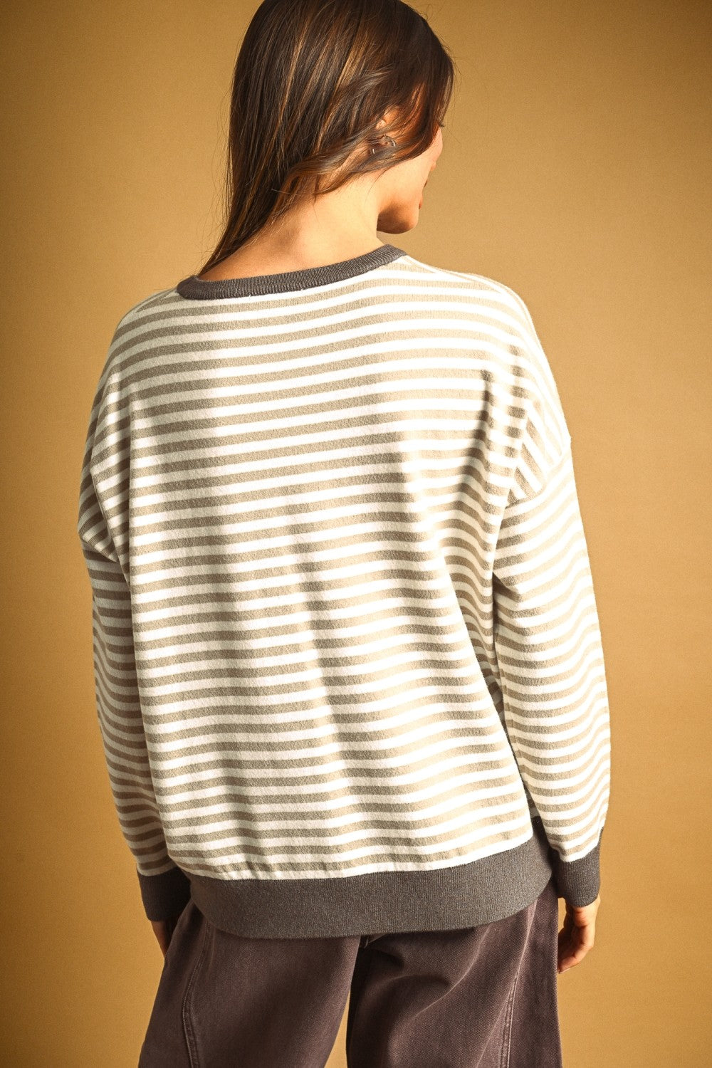 TAN STRIPED KNIT TOP