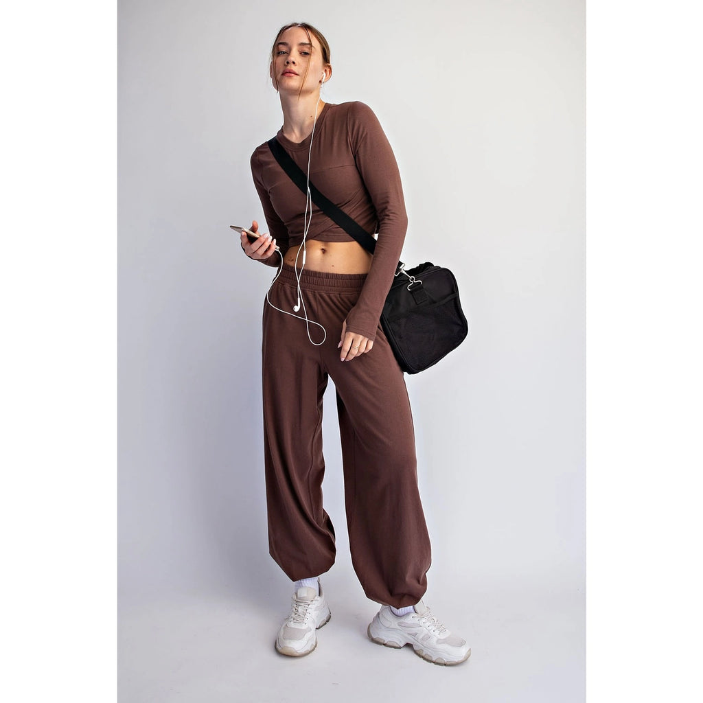 COTTON LYCRA LS CROPPED SHIRT MOCHA