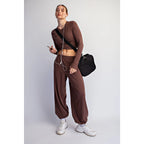 COTTON LYCRA LS CROPPED SHIRT MOCHA