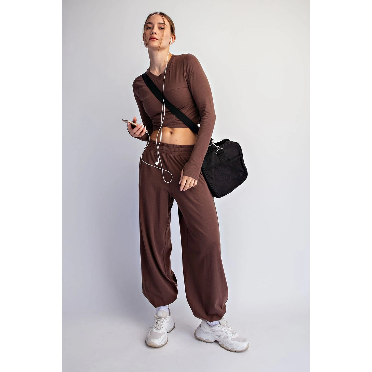 COTTON LYCRA LS CROPPED SHIRT MOCHA