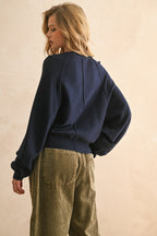 NAVY WOOL LONG SLEEVE SWEATER TOP