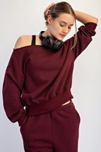 DK CHERRY FLEECE OFF SHOULDER TOP