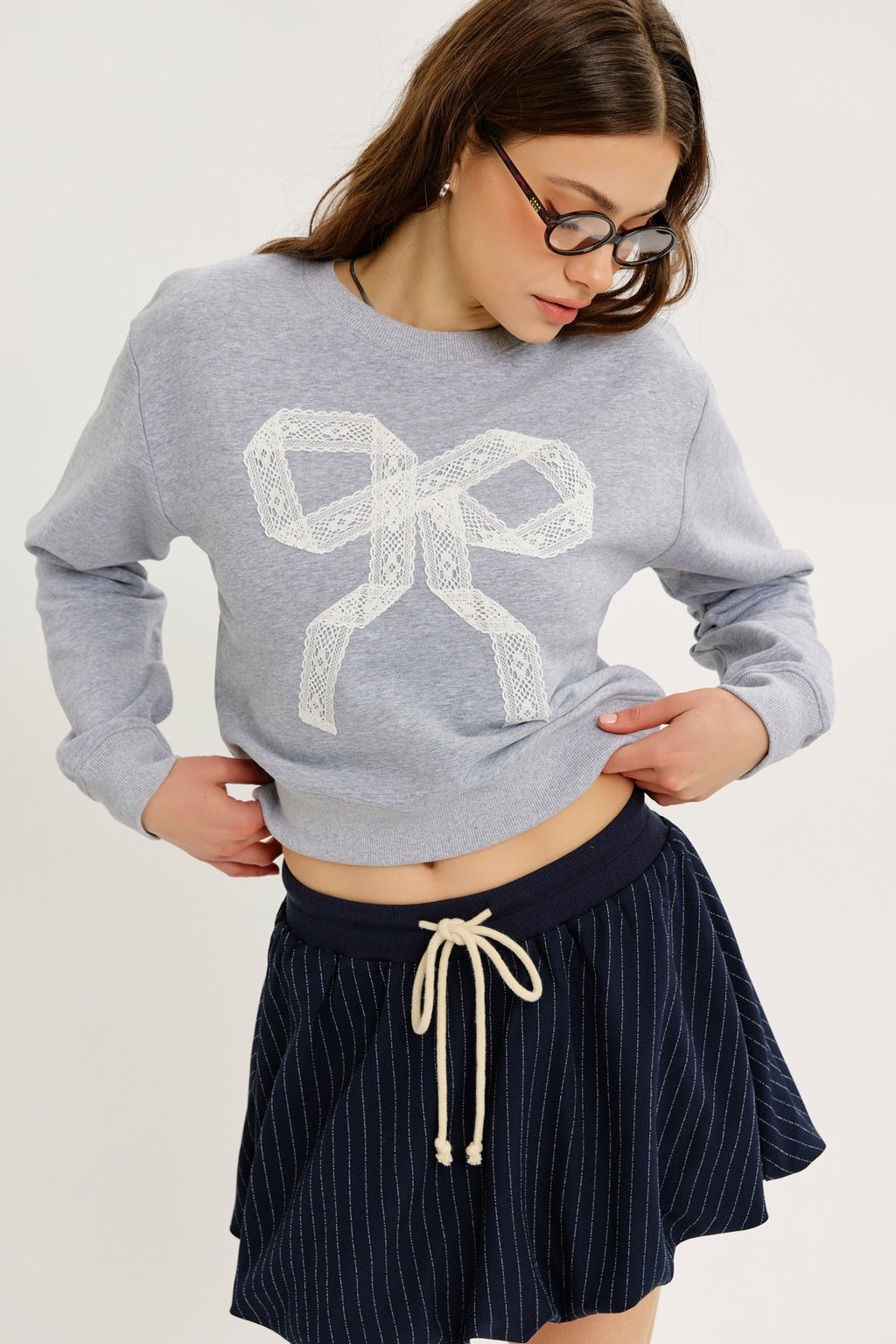 NAVY STRIPED MINI BUBBLE SKORT