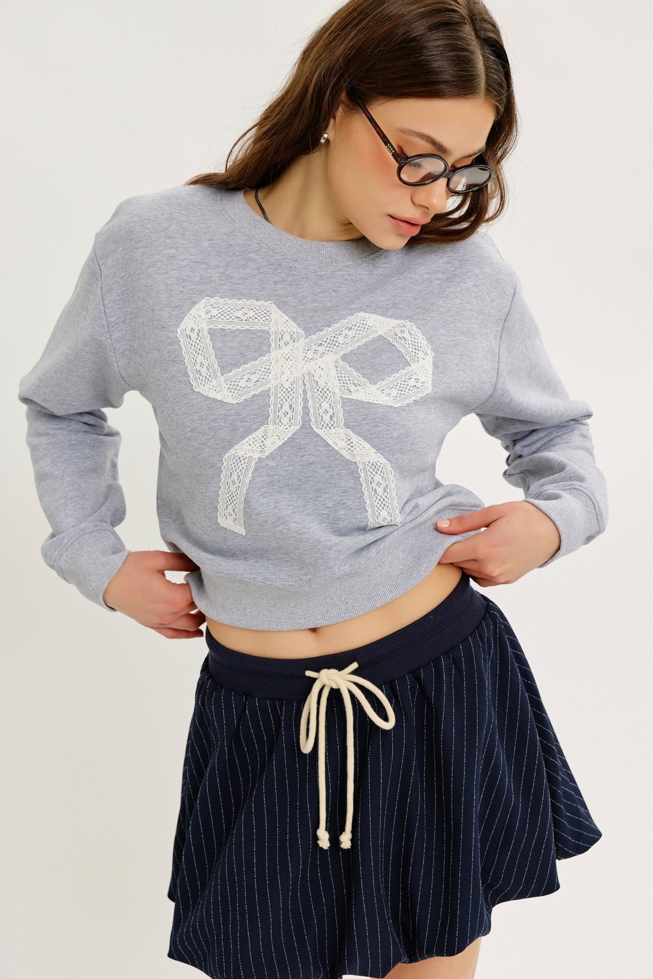 NAVY STRIPED MINI BUBBLE SKORT