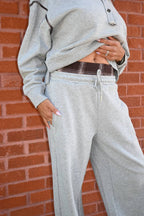H. GREY W/ MOCHA PLAID WAISTBAND PANT