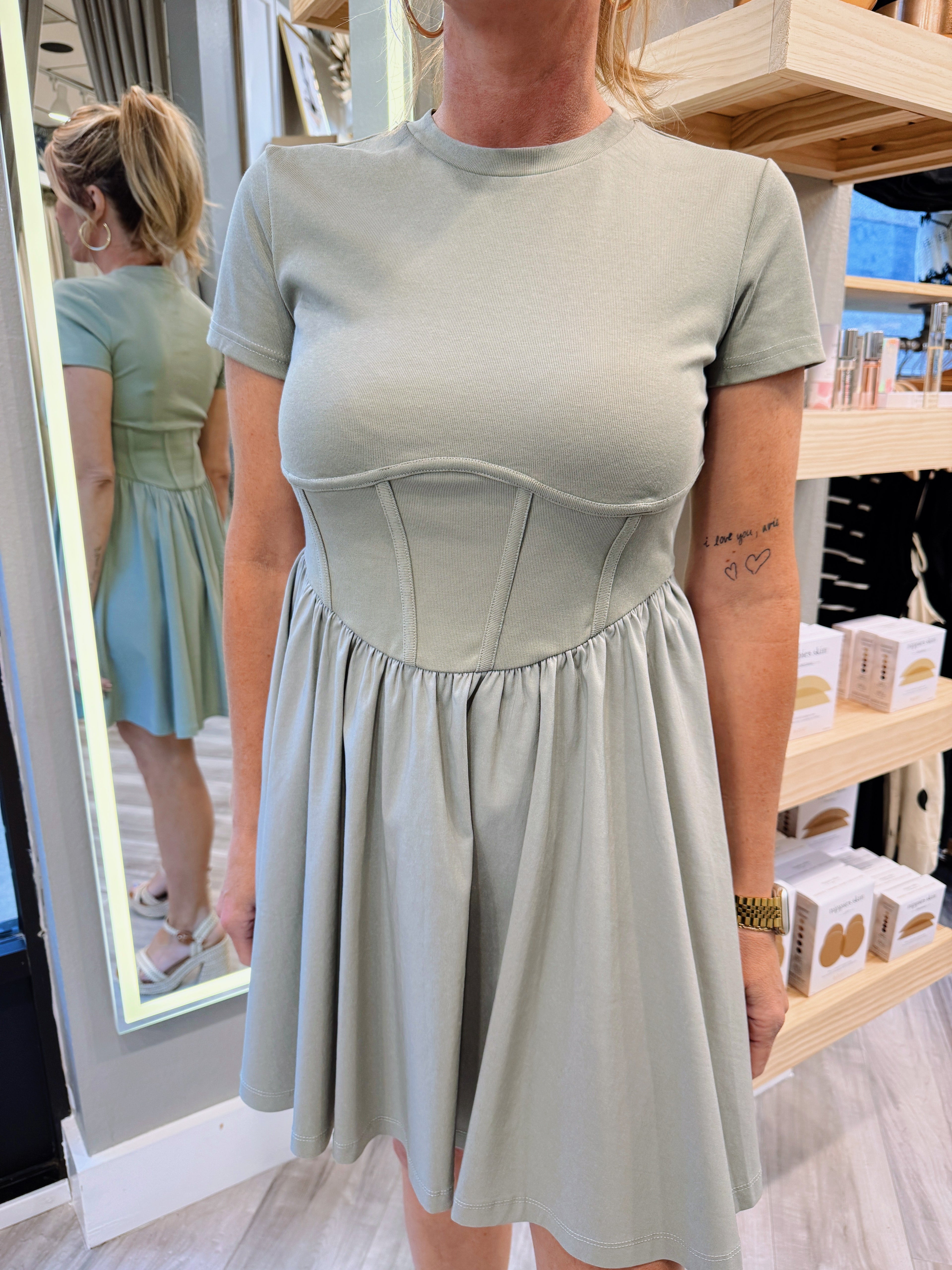 CORSET SAGE TEE MINI DRESS
