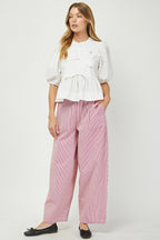 RED STRIPED COTTON PANTS
