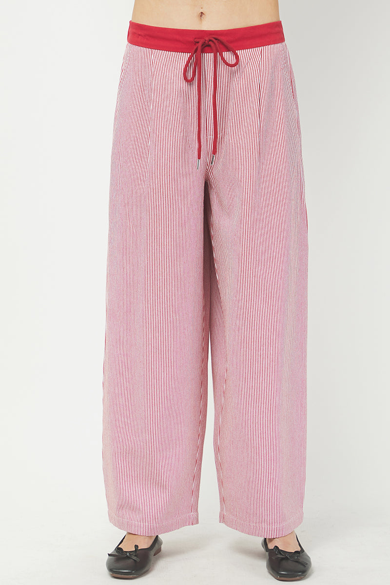 RED STRIPED COTTON PANTS