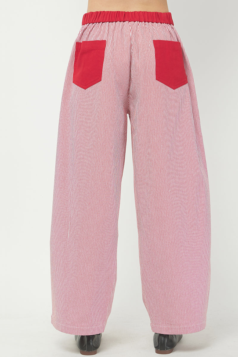 RED STRIPED COTTON PANTS