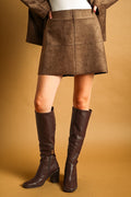 SUEDE STRAIGHT MINI SKIRT BROWN