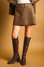 SUEDE STRAIGHT MINI SKIRT BROWN