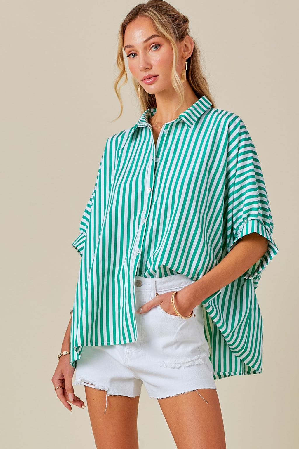 OVERSIZED BUTTON DOWN STRIPED SHIRT