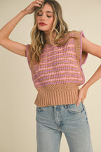 CAMEL LAVENDER SLEEVELESS SWEATER TOP