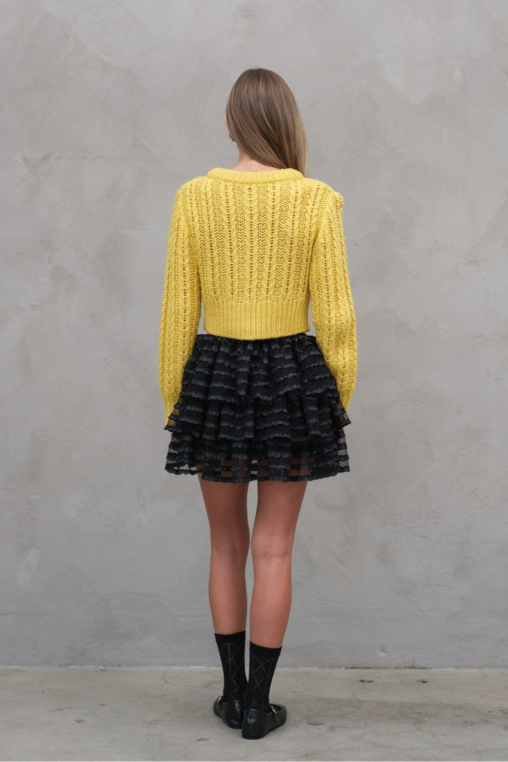 CHUNKY SHELL YELLOW KNIT CARDIGAN