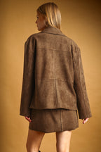SUEDE STRAIGHT MINI SKIRT BROWN
