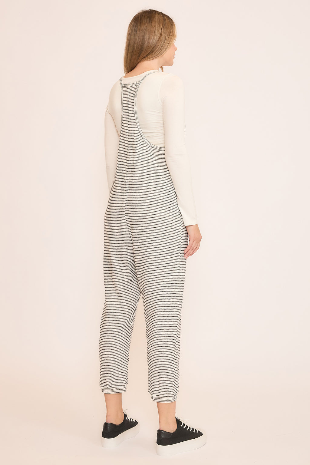 STRIPED V NECK STRAPPY JUMPSUIT