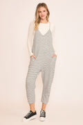 STRIPED V NECK STRAPPY JUMPSUIT