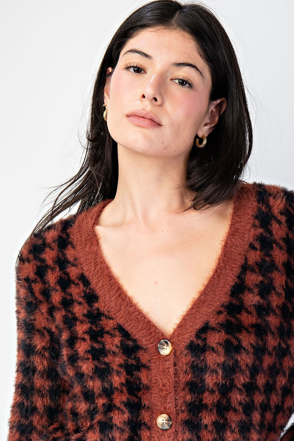 HOUNDSTOOTH CARDIGAN TOP SWEATER