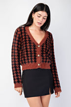 HOUNDSTOOTH CARDIGAN TOP SWEATER