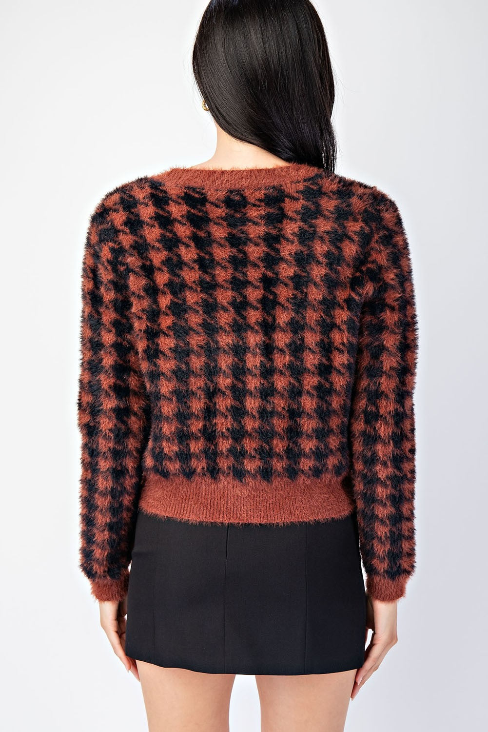 HOUNDSTOOTH CARDIGAN TOP SWEATER