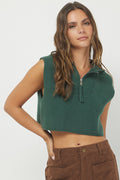HUNTER GREEN CROPPED SLEEVELESS HOODIE