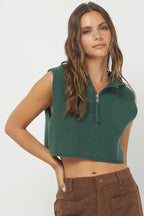 HUNTER GREEN CROPPED SLEEVELESS HOODIE