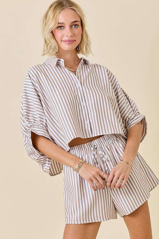 STRIPED SET IN MOCHA/WHITE