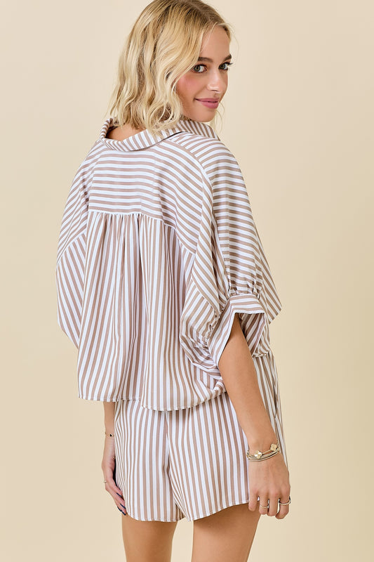 STRIPED SET IN MOCHA/WHITE