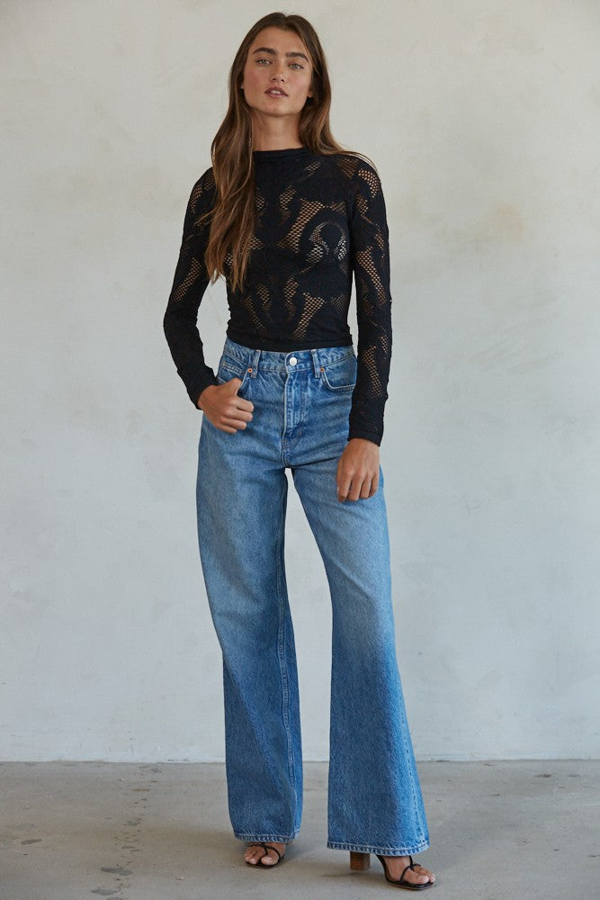 BLACK SEMI MOCK NECK FISHNET LAYERING TOP