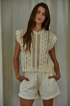 NATURAL CROCHET LACE TOP