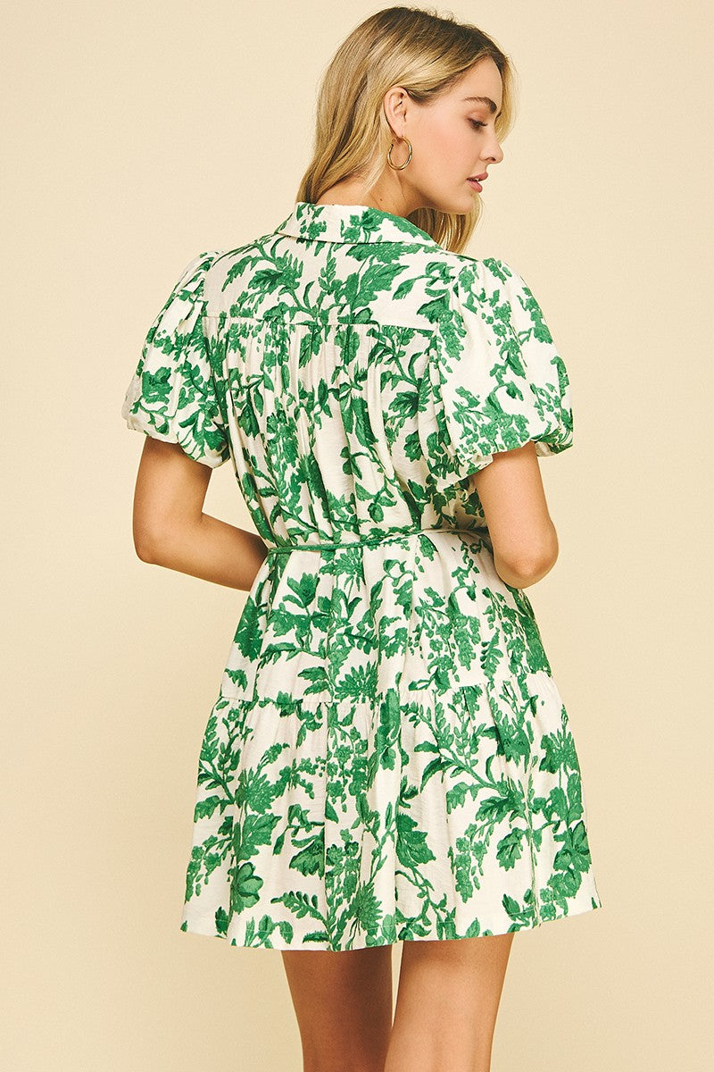 LEAFY GREEN BUTTON DOWN MINI DRESS