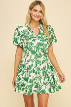 LEAFY GREEN BUTTON DOWN MINI DRESS