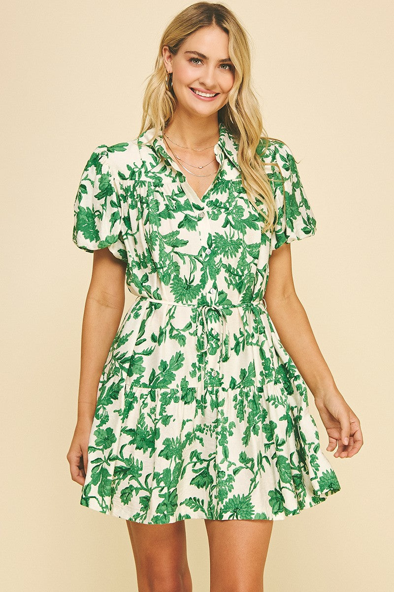 LEAFY GREEN BUTTON DOWN MINI DRESS