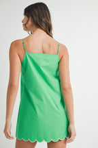 KELLY GREEN SCALLOP SPAGHETTI STRAP MINI DRESS