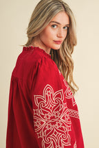 RED RUBY WESTERN EMBROIDERY TOP