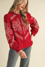 RED RUBY WESTERN EMBROIDERY TOP