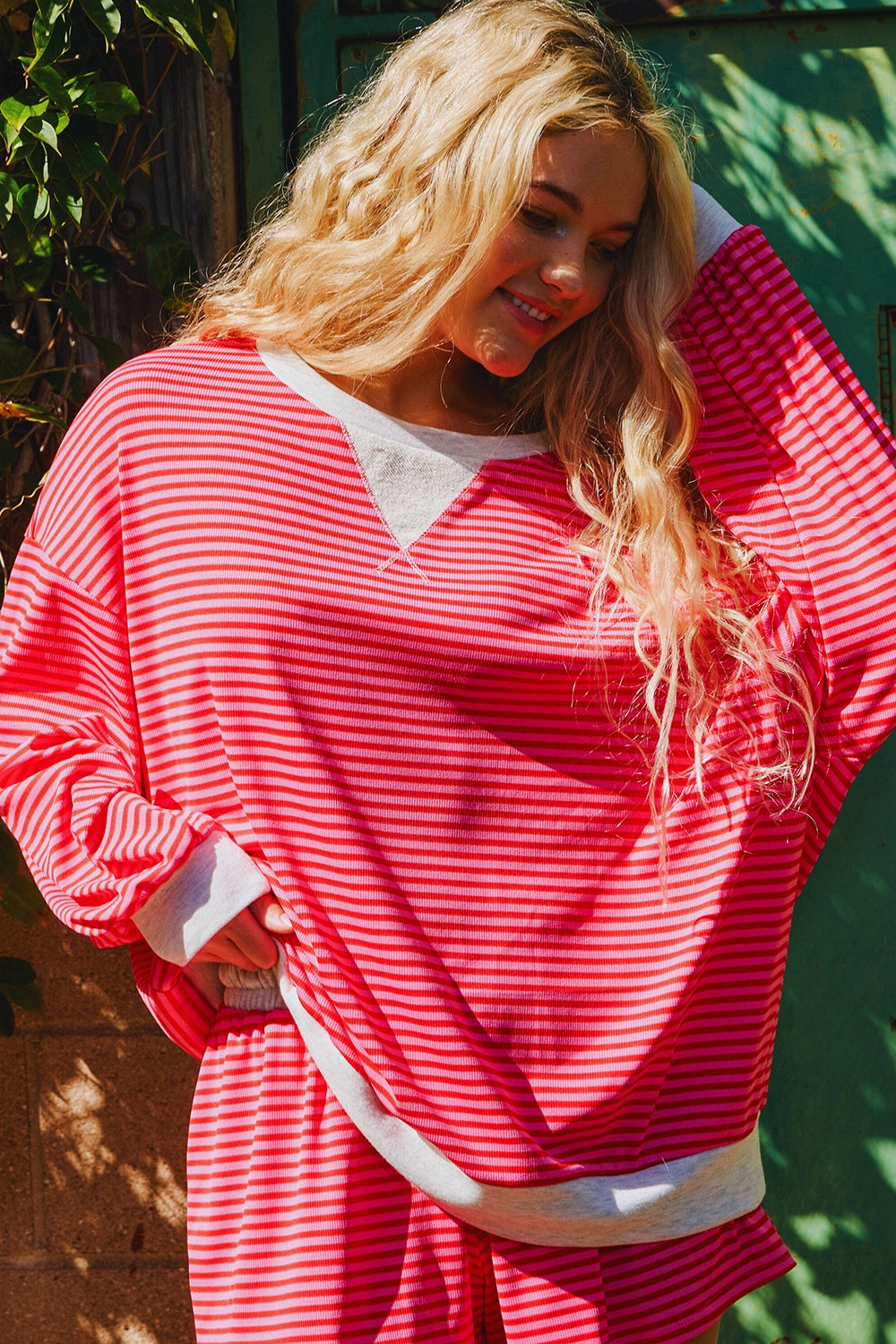 SPRING WALK RIBBED STRIPE SWEATER SET