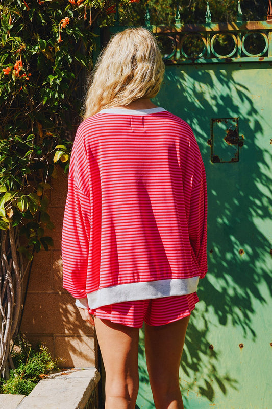 SPRING WALK RIBBED STRIPE SWEATER SET