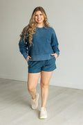 NAVY CROPPED CORDED SWEATSHIRT SET