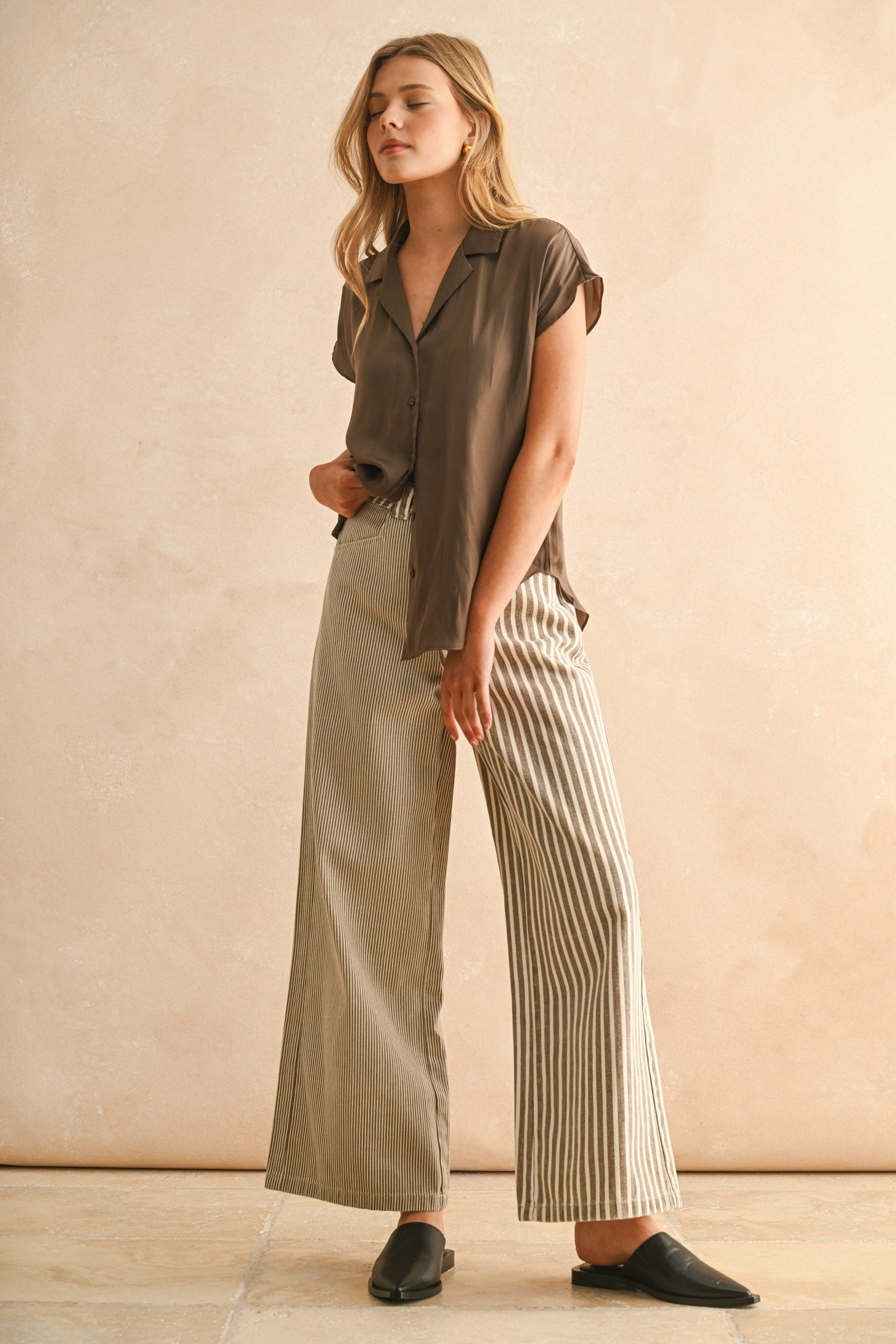 BROWN MIXED STRIPE PANTS