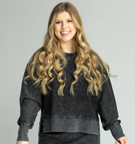 BLACK CROPPED CORDED SWEATSHIRT