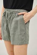 DUSTY OLIVE HIGH RISE PULL ON TENCEL SHORT