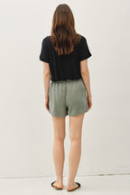 DUSTY OLIVE HIGH RISE PULL ON TENCEL SHORT