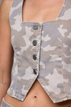 TAN CAMO SQUARE NECK VEST