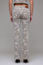 TAN CAMO LOW RISE BOOTCUT JEANS