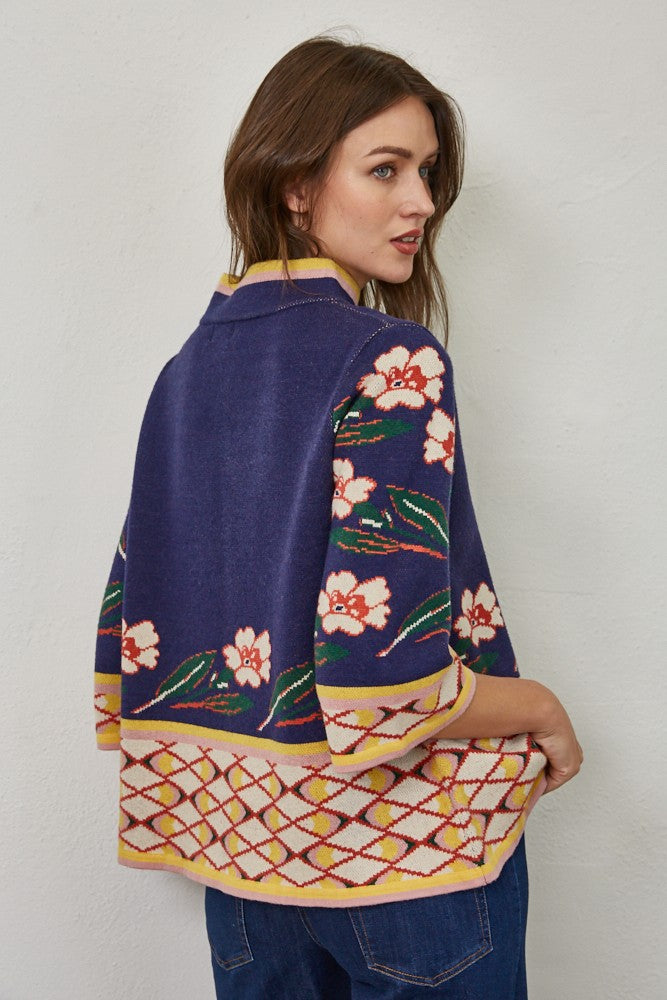 JAQ NAVY FLORAL STITCH MOCK NECK SWEATER